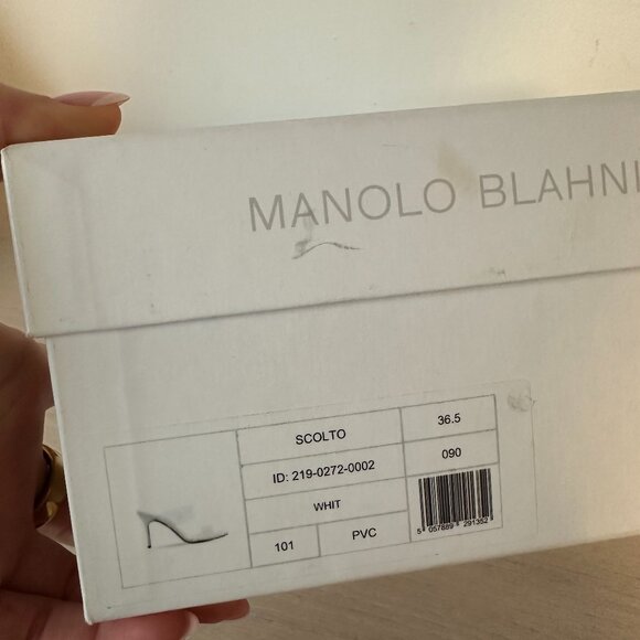 NWT Manolo Blahnik Scolto 90 Sandals White Leather Sz 36.5 Clear PVC Strap - Picture 3 of 10